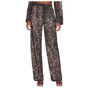 LPA Leo Velvet Burnout Trouser Pants Womens Sz XL Black Paisley Pleated